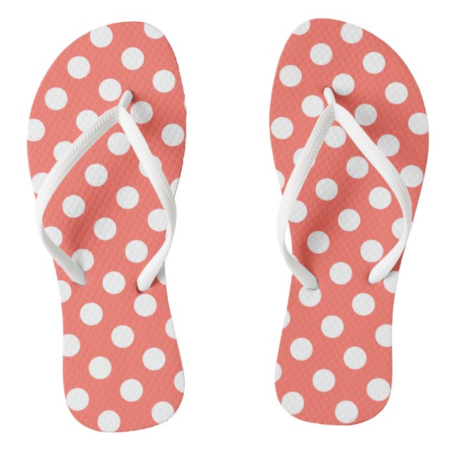 Weiße Polka-Punkte auf lebende Korallen Flip Flops (Fußbett)
