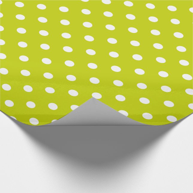 Weiße Polka-Punkte auf Limonem Grün Geschenkpapier (Ecke)