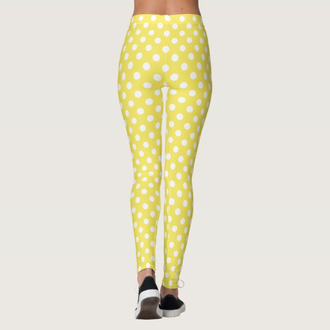 Weiße Polka-Punkte auf maisgelbem Hintergrund Leggings (Rückseite)