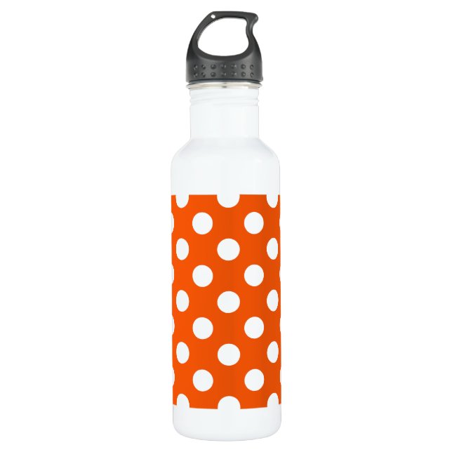 Weiße Polka-Punkte auf Orange Edelstahlflasche (Vorderseite)