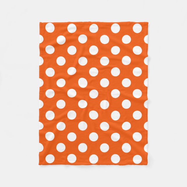 Weiße Polka-Punkte auf Orange Fleecedecke (Vorderseite)