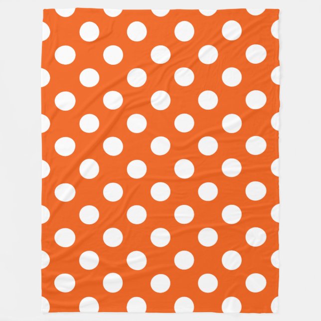 Weiße Polka-Punkte auf Orange Fleecedecke (Vorderseite)