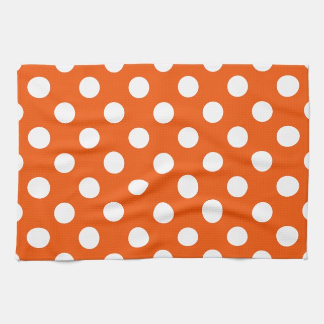 Weiße Polka-Punkte auf Orange Geschirrtuch (Horizontal)