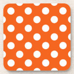Weiße Polka-Punkte auf Orange Getränkeuntersetzer<br><div class="desc">Weiße Polka-Punkte auf Orange</div>