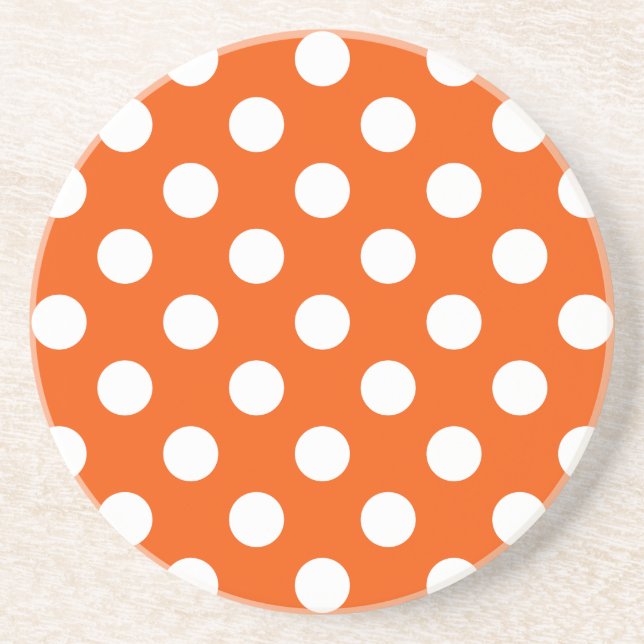 Weiße Polka-Punkte auf Orange Getränkeuntersetzer (Vorne)
