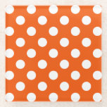Weiße Polka-Punkte auf Orange Glasuntersetzer<br><div class="desc">Weiße Polka-Punkte auf Orange</div>