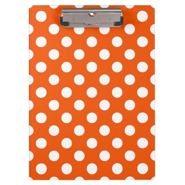 Weiße Polka-Punkte auf Orange Klemmbrett (Vorderseite)