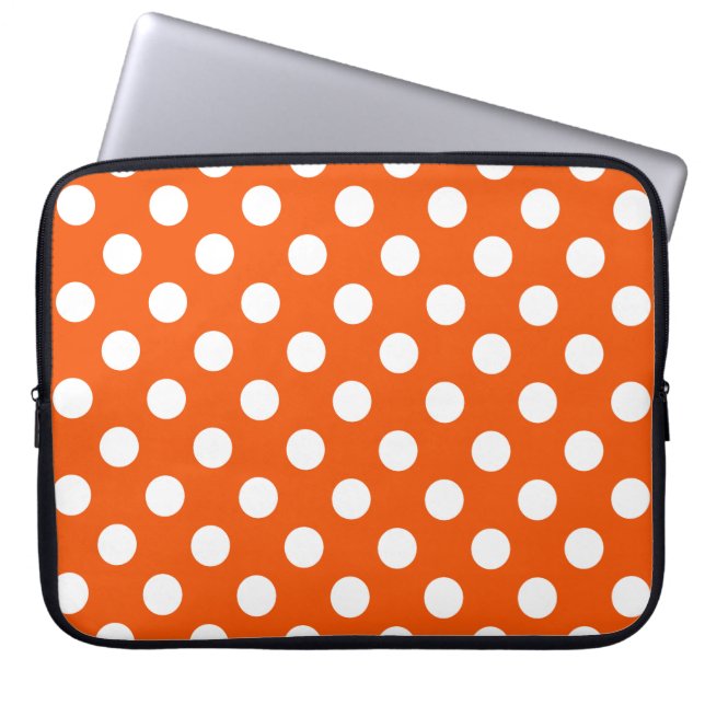 Weiße Polka-Punkte auf Orange Laptopschutzhülle (Vorderseite)