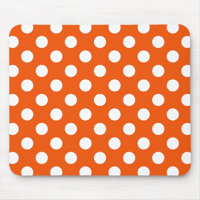 Weiße Polka-Punkte auf Orange Mousepad (Vorne)