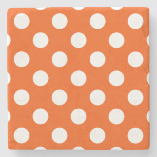 Weiße Polka-Punkte auf Orange Steinuntersetzer