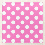 Weiße Polka-Punkte auf rosa Glasuntersetzer<br><div class="desc">Weiße Polka-Punkte auf rosa</div>