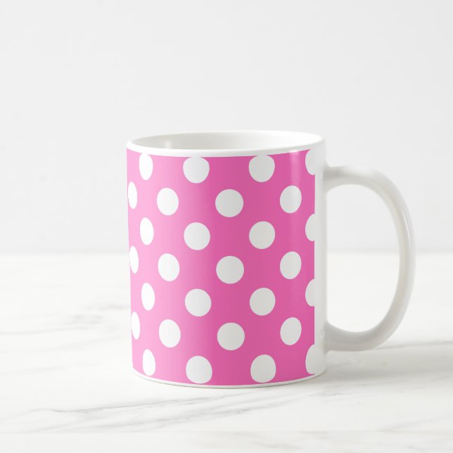 Weiße Polka-Punkte auf rosa Kaffeetasse (Rechts)
