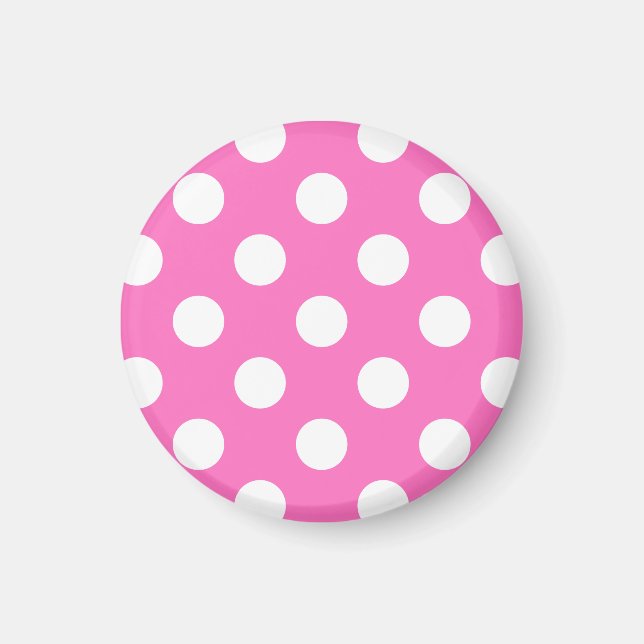 Weiße Polka-Punkte auf rosa Magnet (Vorne)