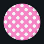 Weiße Polka-Punkte auf rosa Magnet<br><div class="desc">Weiße Polka-Punkte auf rosa</div>