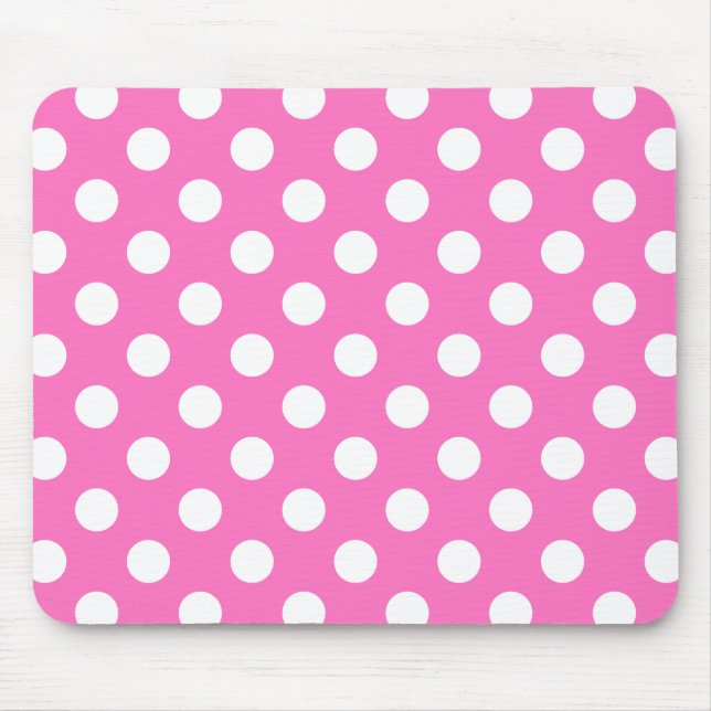 Weiße Polka-Punkte auf rosa Mousepad (Vorne)