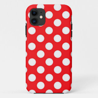 Weiße Polka Punkte auf rotem Hintergrund iPhone 11 Hülle
