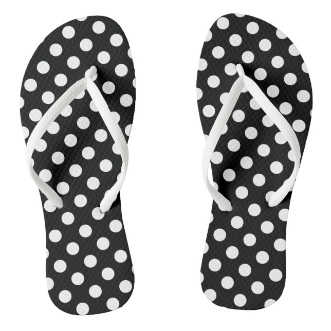 Weiße Polka Punkte auf schwarz Flip Flops (Fußbett)
