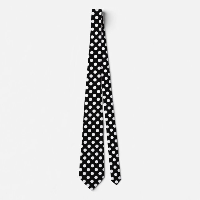 Weiße Polka Punkte auf schwarz Krawatte (Vorderseite)