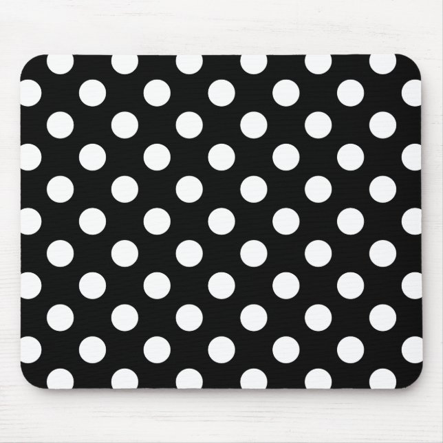 Weiße Polka Punkte auf schwarz Mousepad (Vorne)