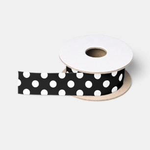 Weiße Polka Punkte auf schwarzem Hintergrund Satinband