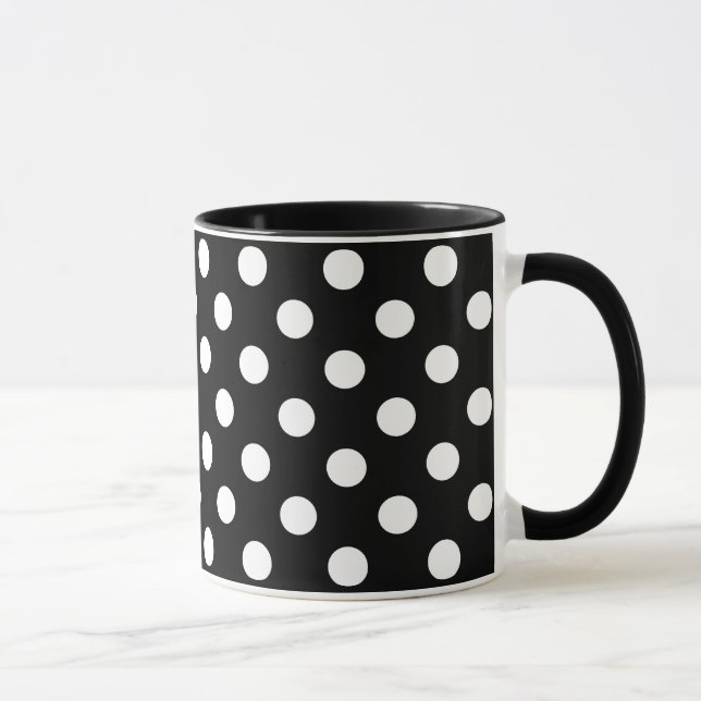 Weiße Polka-Punkte auf schwarzem Hintergrund Tasse (Rechts)