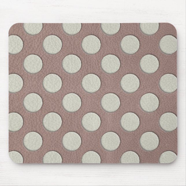 Weiße Polka Punkte auf Taupe Leder Print Mousepad (Vorne)
