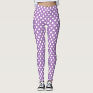 Weiße Polka-Punkte auf Thistle Lila Leggings