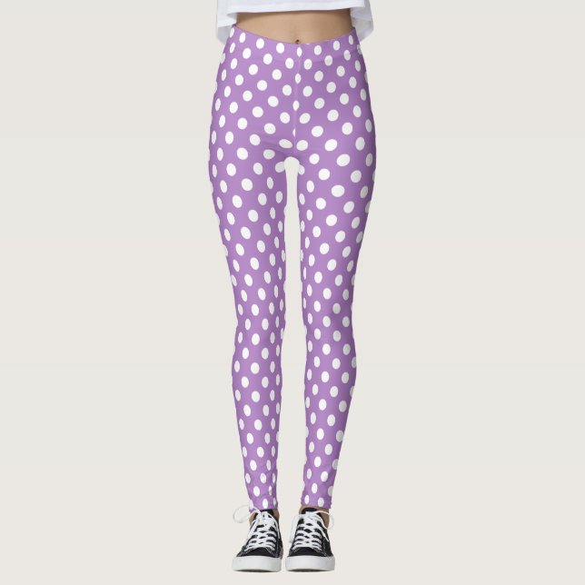 Weiße Polka-Punkte auf Thistle Lila Leggings (Vorderseite)