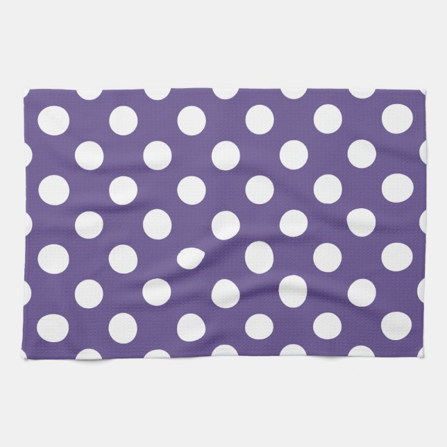 Weiße Polka-Punkte auf Ultraviolett Handtuch (Horizontal)