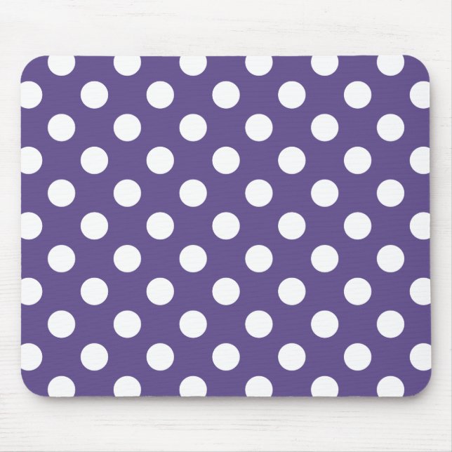 Weiße Polka-Punkte auf Ultraviolett Mousepad (Vorne)