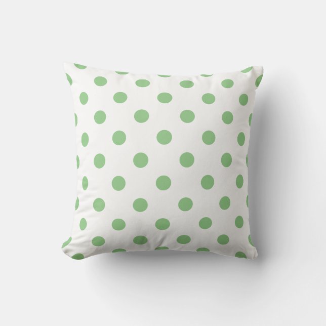 Weiße Polka-Punkte auf weißem Sage Green Decorativ Kissen (Vorderseite)