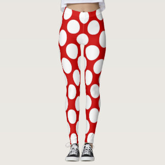 Weiße Polka Punkte groß auf einem roten Hintergrun Leggings