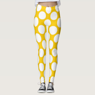 Weiße Polkapunkte groß auf der Mandarine Leggings