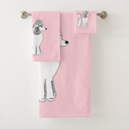 Weiße Poodles hellrosa Badehandtücher Badhandtuch Set