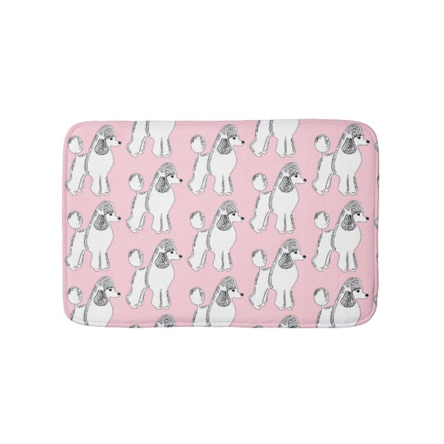 Weiße Poodles-Muster hellrosa Bath Mat Badematte (Vorderseite)