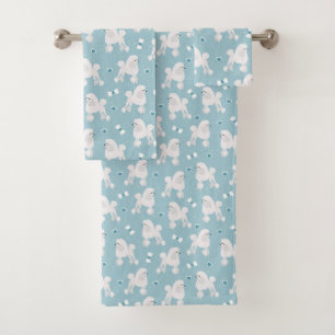 Weiße Poodles und Bows-Muster Badhandtuch Set