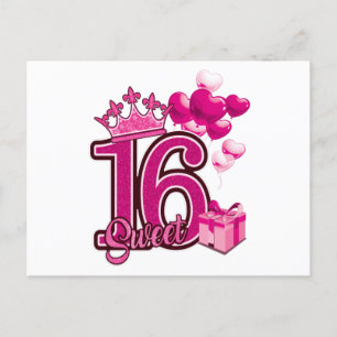 Weiße Postkarte zum 16. Geburtstag