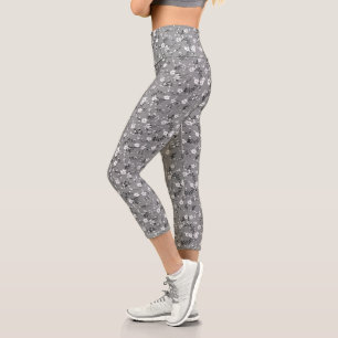 Weiße Posy-Printwerbung auf Grau Capri Leggings