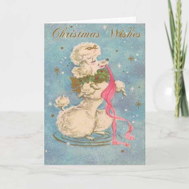 Weiße Pudel-Weihnachtskarte Feiertagskarte (Vorderseite)