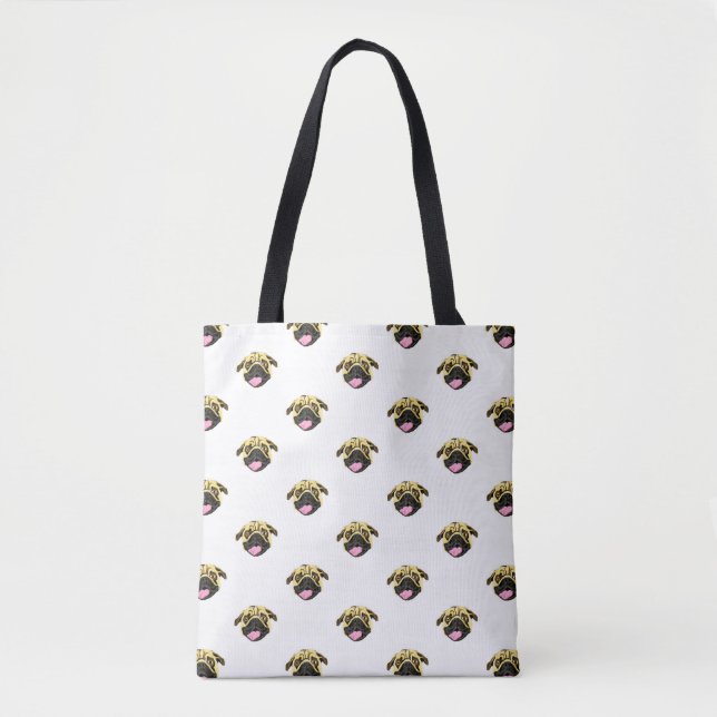 Weiße Pug Print-Tasche (Vorderseite)