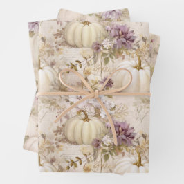 Weiße Pumpkins Lilac Lila Fall Wasserfarben Geschenkpapier Set
