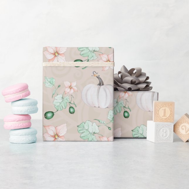 Weiße Pumpkins Wasserfarben Kunstmuster Geschenkpapier (Babyparty)