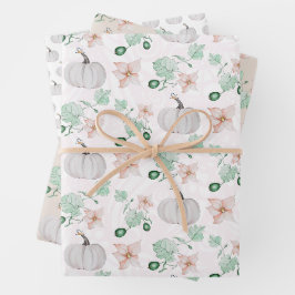 Weiße Pumpkins Wasserfarben Kunstmuster Geschenkpapier Set