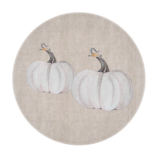 Weiße Pumpkins Wasserfarben Kunstmuster Schneidebrett (Vorderseite)