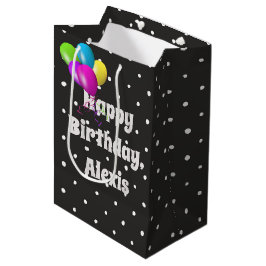 Weiße Punkte auf schwarzen Ballon Geburtstag Mittlere Geschenktüte