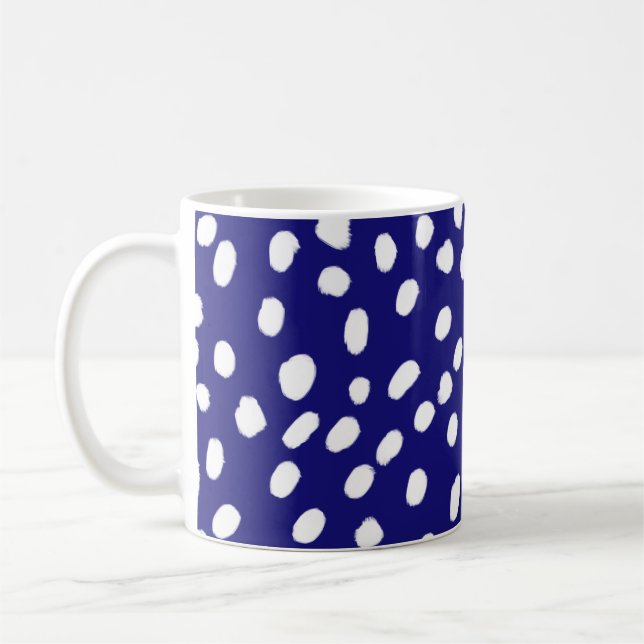 Weiße Punkte Dunkelblau Kaffeetasse (Links)
