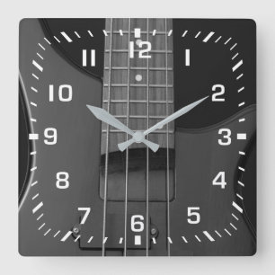Weiße quadratische Zahlen auf Bass-Gitarre Quadratische Wanduhr