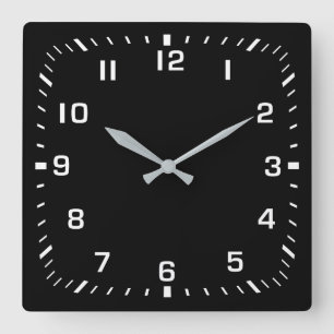Weiße Quadratzenklammer auf schwarz Quadratische Wanduhr