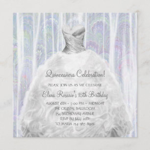 Weiße Quinceanera-Einladungskarten für Festkleider Einladung