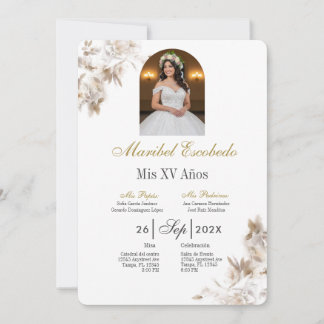 Weiße Quinceañera mit Bild  Einladung